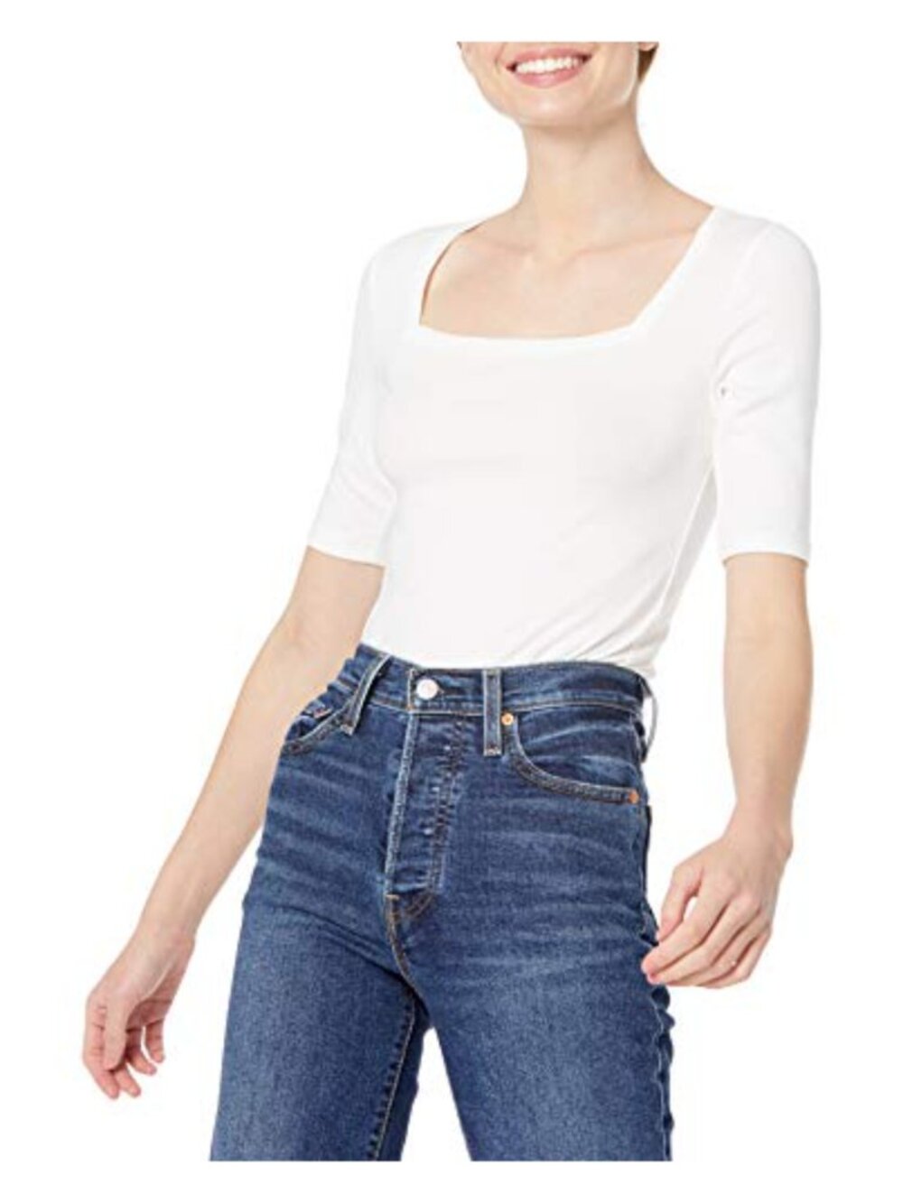 Slim Fit Half Sleeve Square Neck T-Shirt Cotton Modal Micro Rib